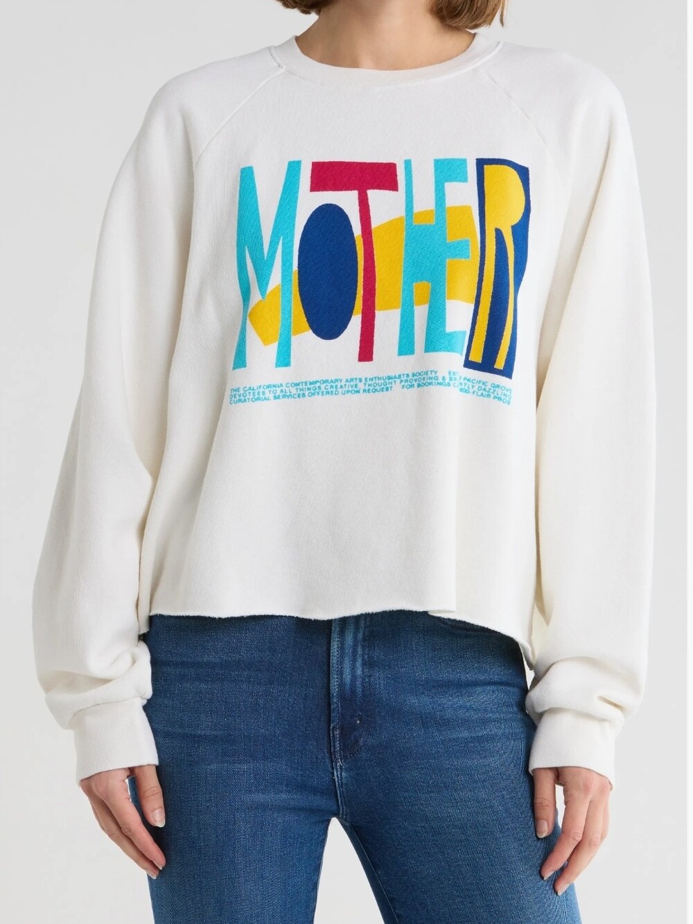 MOTHER The Boost Crop Cut Off Sweatshirt Mother Arts Cream Size M